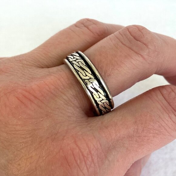 Sterling Silver 925 Chunky Sailors Knot Unisex 8MM Spinner Band Ring Sz 11.5 - Picture 3 of 15